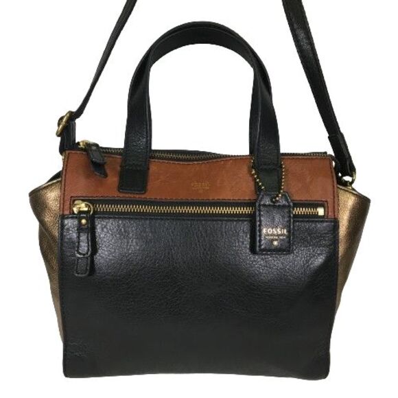 Fossil Tessa Satchel Handbag Color Block Leather Shopper Tote Shoulder Bag Purse - Picture 1 of 16